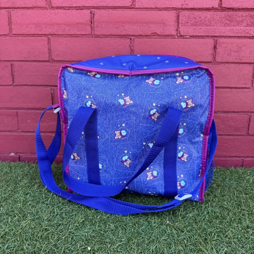 Vtg 90s Ross Similac Diaper Bag Blue Pink Teddy Bear Star Print Retro Kidcore